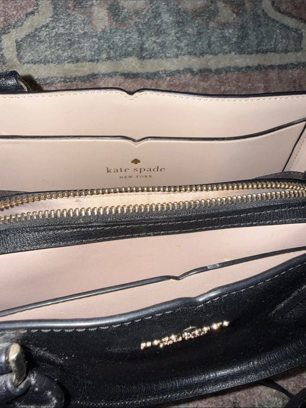 kate spade black Saffiano leather satchel with gold logo